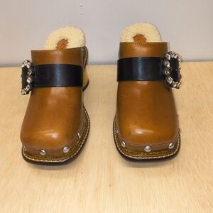 Coach Brown Clog Slide Gold Glitter Heel Size 5